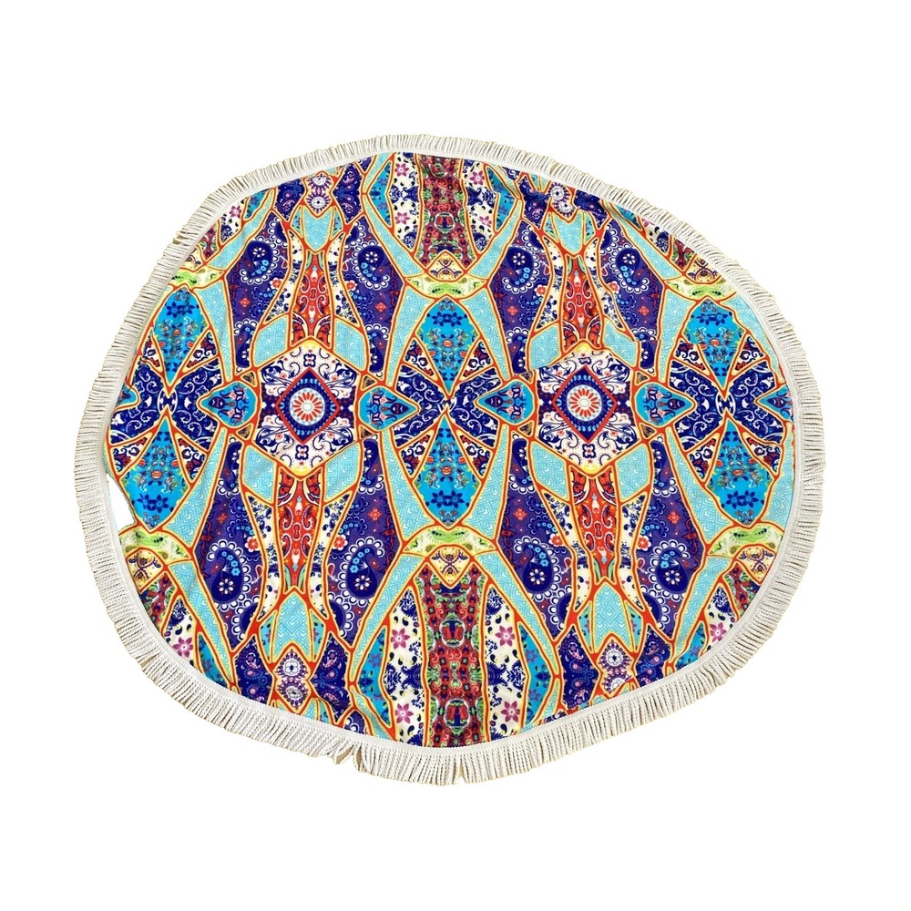 Loft Round Large Plush Beach Towel Blanket 60" Dia Plus White Fringe